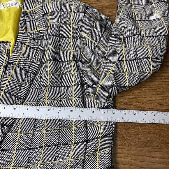 Laurel By Escada Jacket Linen Wool Grey Glen Plaid Yellow Academia Blazer - Picture 15 of 16